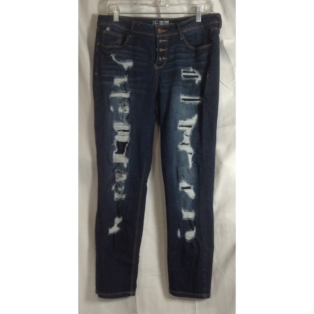 No Bo Mid-Rise Relaxed Skinny Fit   Junior's Size 13 Distressed Jeans Button Fly